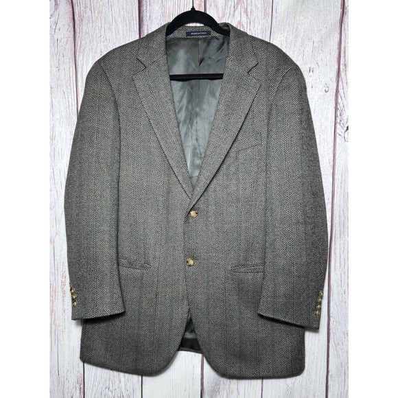 LANDS' END Men's Lambs Wool Herringbone 2 Button Sports Coat Blazer Size 40R - Picture 1 of 12